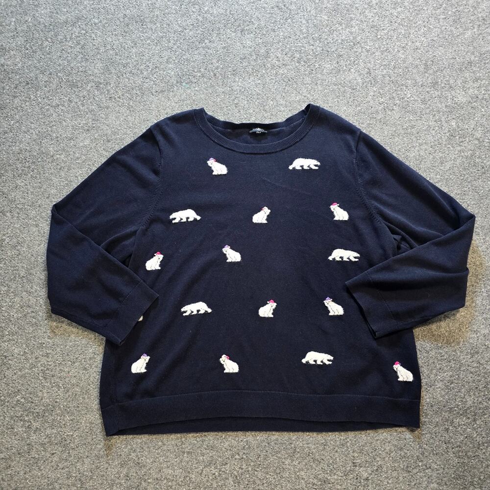 Talbots Sweater Womens Size 2X Blue Polar Bears Embroidered Winter Snow Whimsy